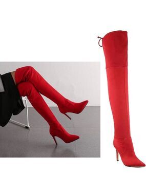 Aldo red satin stiletto thigh high over the knee high heel boots Sz 7